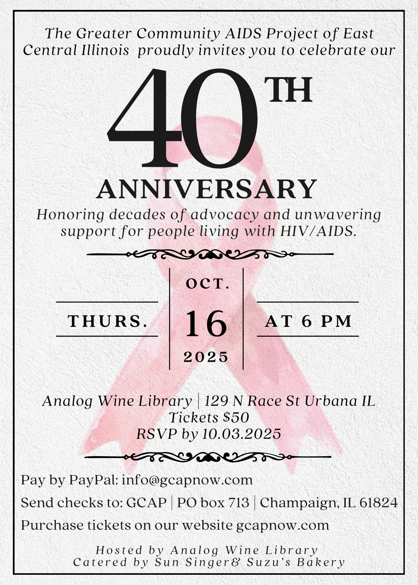 Anniversary Invitation "Save the Date: March 22nd and 23rd. Artists Against AIDS 30 years". written on a tan background with tye dye artistic embellishments